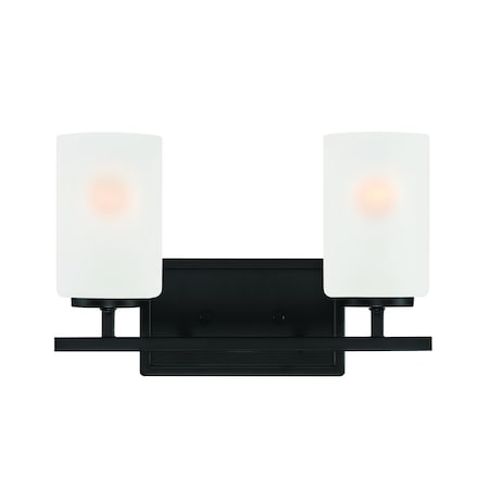 Designers Fountain Carmine 14in 2-Light Matte Black Modern Indoor Vanity Light with Etched Glass Shades D239M-2B-MB